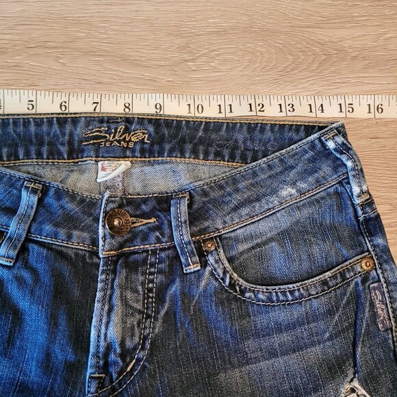Silver Jeans Size 28 Aiko Bootcut Low Rise Ripped Medium Light Wash Western - Picture 6 of 11